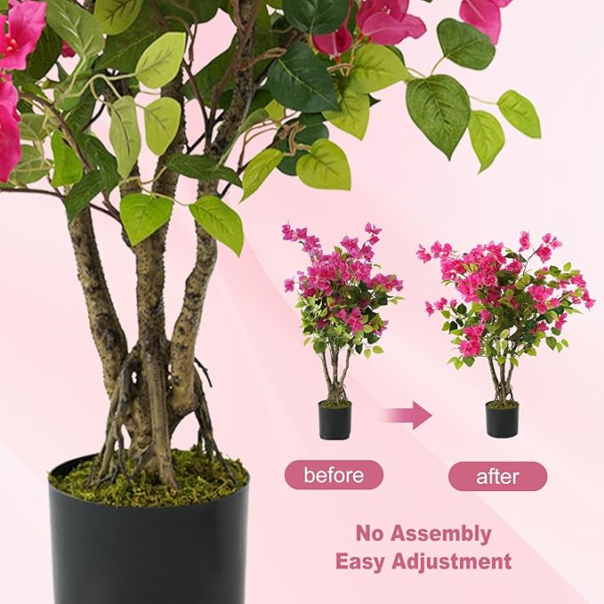 2-Pack Artificial Bougainvillea Tree, 36" Silk Flower Plant with Plastic Pot for Home, Office, Garden & Indoor/Outdoor Decor (A-36IN-Hei)