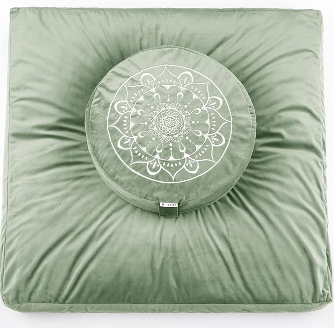 Hihealer Meditation Cushion - Large Velvet Zafu Floor Pillow for Adults and Women - Comfortable Yoga Pillow with Traditional Tibetan Buckwheat Filling for Meditation and Relaxation