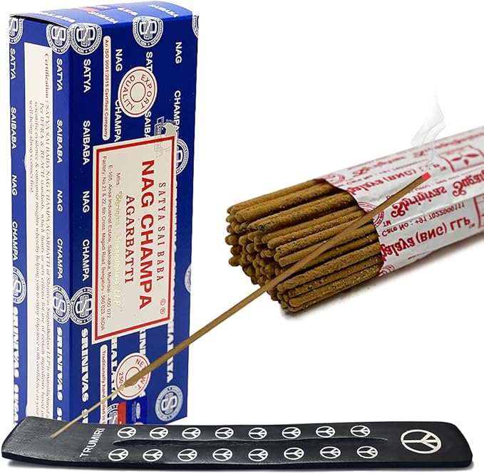 TRUMIRI Incense Stick Holder Bundle with Satya Sai Baba Nagchampa 250g Bulk Incense Sticks Nag Champa Agarbatti - Pack of 1 (Approx 250 Insence-Sticks)