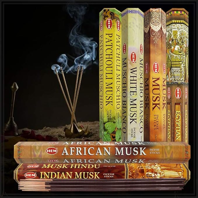 Hem Incense Sticks Variety Pack #17 and Incense Stick Holder Bundle with 6 Musk Fragrances