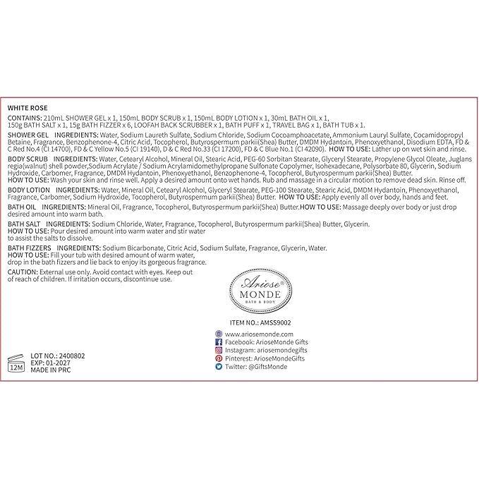 Fresh Rose Spa Gift Set for Women, 8-Piece Relaxing Bath Set with Shower Gel, Bubble Bath, Body Lotion, Self Care Gift for Any Occasion, Birthday Gifts for Women, Spa Kit for Mom Gifts