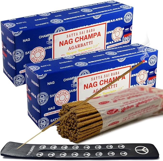 TRUMIRI Incense Stick Holder Bundle with Satya Sai Baba Nagchampa 250g Incense Sticks - Pack of 2 (Approx 500 Sticks)