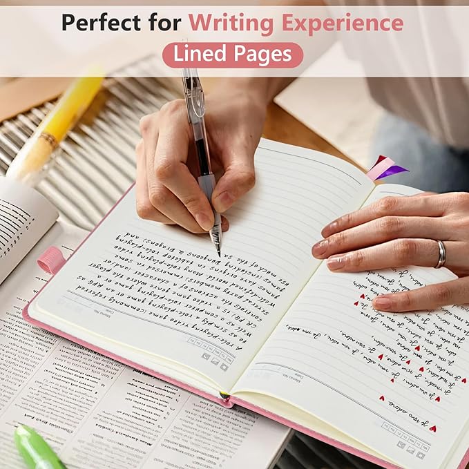 Lined Journal Notebook for Men & Women, 160 Pages College Ruled Journal for Writing, A5 Hardcover Leather Notebooks for Work, School, Business, Travel, Daily Diary 5.9" x 8.5" - Pink