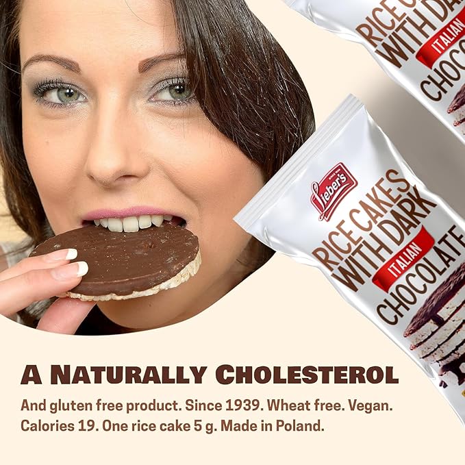 LIEBERS Dark Chocolate Rice Cakes, Kosher Certified Dairy Free, Gluten Free Snack (Dark Chocolate) Pack Of 8…