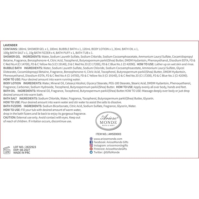 Bath Sets for Women Gift, Bath and Body Gifts Set, Lavender Spa Gift for Self Care Includes Body Lotion, Shower Gel, Bath Salts, Relaxing Bath Sets for Mom, Grandma, Girlfriend, Sister, Friends