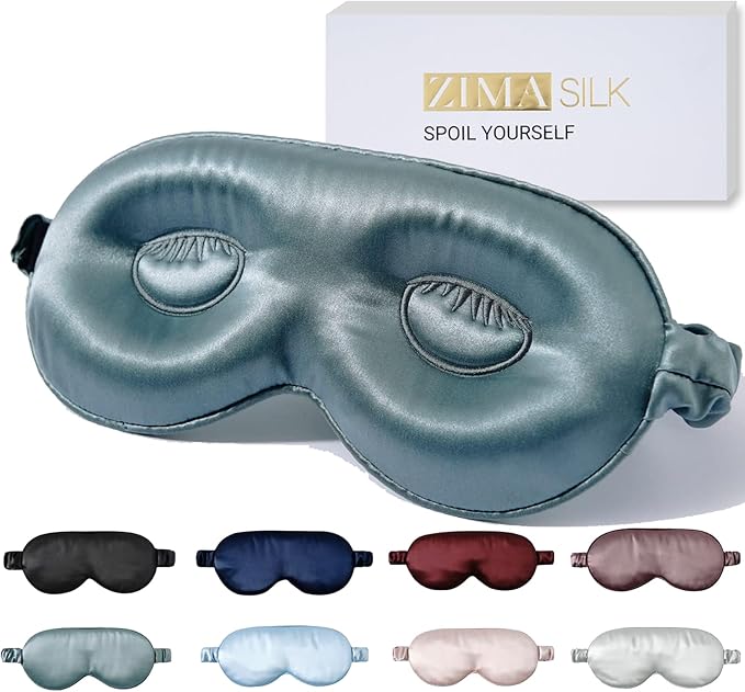 ZIMASILK Adjustable 22 Momme 100% Mulberry Silk Sleep Mask, 3D Contoured Cup Eye Mask for Sleeping, Super Soft Breathable Blindfold, Perfect Blocks Light for Sleeping. (Bluestone)