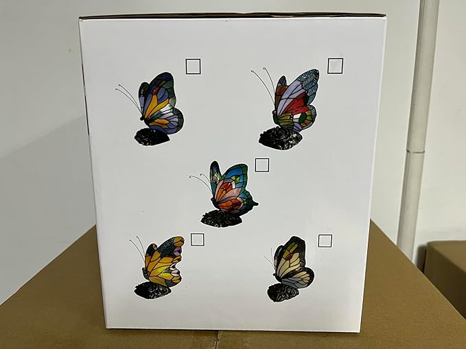 Bedside Table Lamp LED Tiffany Blue Fairy Butterfly Nightstand Table Lamps Stained Glass Shade ON Off Switch Home Office Desk Lamp Night Light Girl Grandma Mothers Day Gifts W/Gift Box