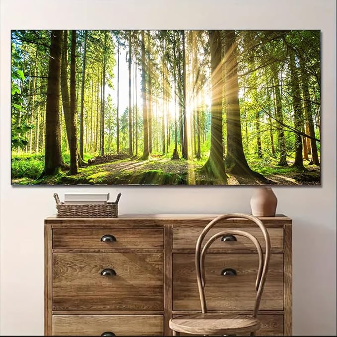Yxbhhym-Large Wall Decor Bedroom Forest Canvas Wall Art Spring Landscape Picture Painting Natural Sun Tree Prints Art Green Room Decor Sunset Poster Living Room Artwork for Wall Office Decorations