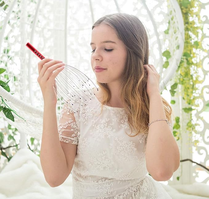 USAGA 36 Fingers Head Massager Scalp Massager Head Scratcher, Stocking Stuffers Gift for Scalp Body Relaxing (Red)