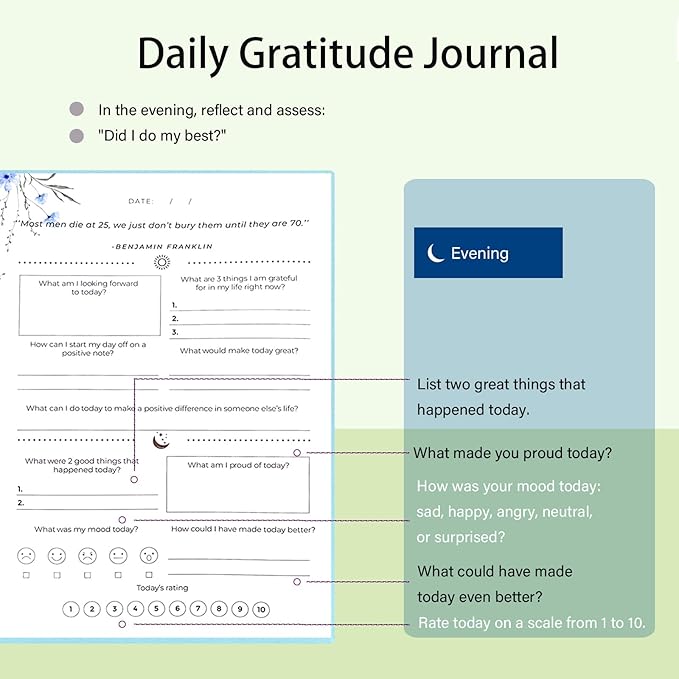 Gratitude Journal, Daily Reflection Journal for More Happiness, Mindfulness & Affirmation, Self Care Journals for Women & Men, 6 Inspirational Stickers and Ballpoint Pen, Green
