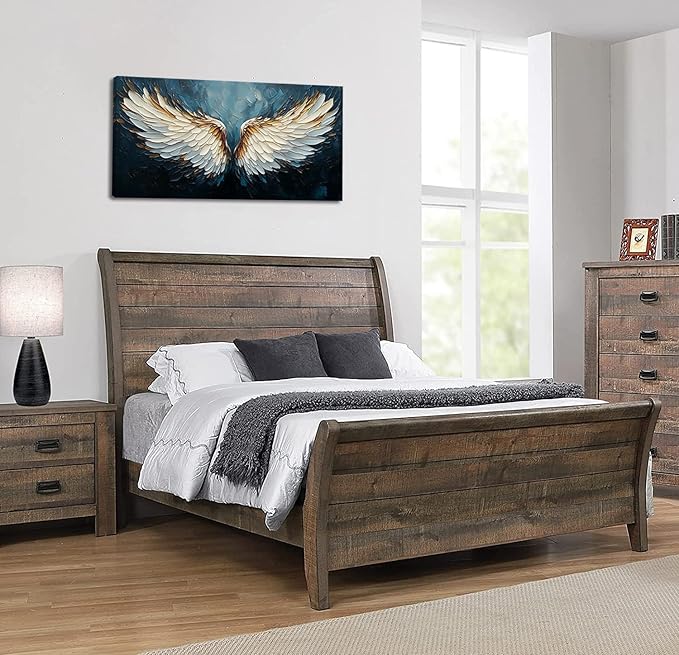 ZESTRILIA Angel Wings Wall Art Blue Oil Painting Reproduction Print Modern Abstract Canvas Paintings Waterproof Artwork Picture for Living Room Bedroom Home Office Kitchen Décor (20x40inch)