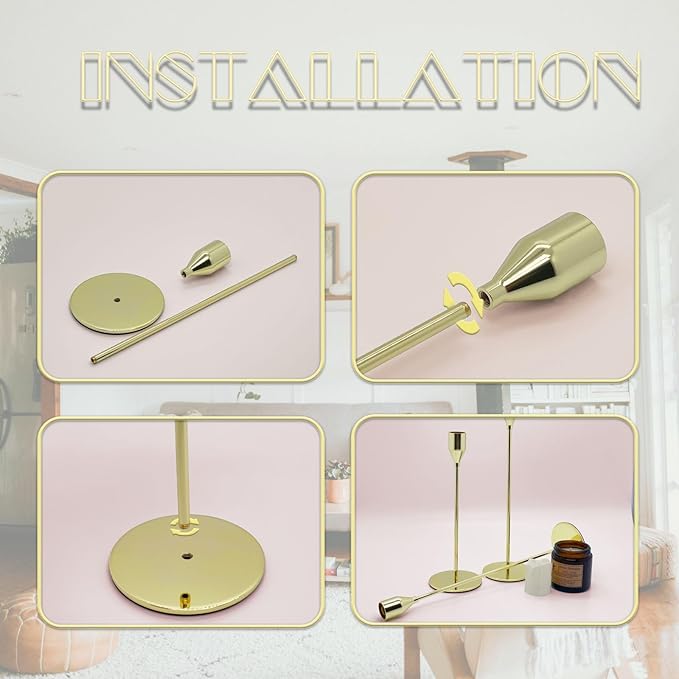 6Pcs Lemon Gold Candlestick Holders Set Fit 3/4" Tall Taper Candle Home Decorative Table Centerpieces for Family Dinning, Party Decoration