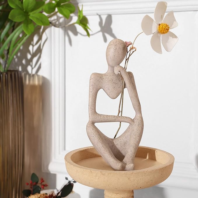 Thinker Statues and Sculptures,Sandstone Resin Thinker Statue Ornaments, Abstract Style Sculptures, Housewarming Gifts, Home Decorations, Living Room Desk Decor (Sandstone)