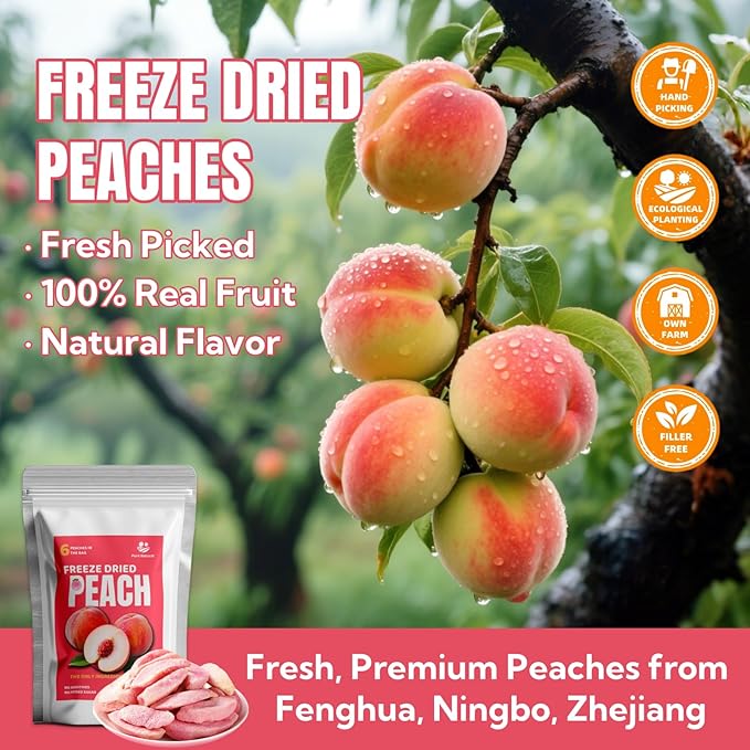 Premium Freeze Dried Peaches Chips,All Natural Dehydrated Fruit Snacks, 110g/3.88oz | No Sugar Added, Vegan & Paleo-Friendly | Add to Smoothies, Baking, Camping & Emergency Kits