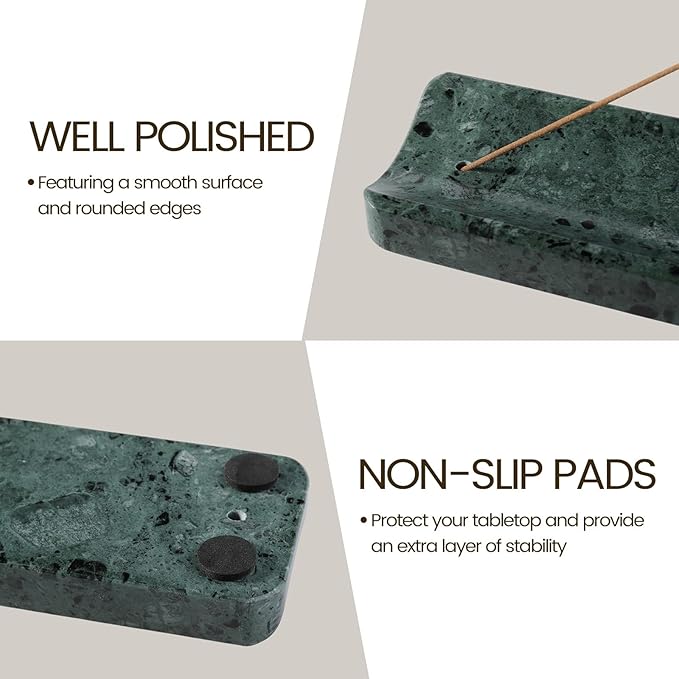 Koville Marble Incense Holder, Incense Holder for Sticks, Incense Sticks Holder Ash Catcher for Meditation Yoga SPA, Natural Stone Incense Burner, Home Table Decor (Green)