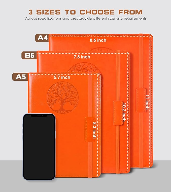 Lined Journal Notebook for Women Men,256 Pages A4 Large Hardcover Leather Journals for Writing,Travel,Business,Work,School,College Ruled Notebooks for Note Taking,Diary Notepad 8.6"×11"(Orange)
