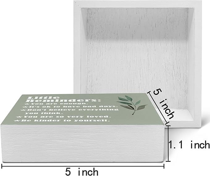 SRADMO Inspirational Little Reminders Wood Box Sign Desk Decor, Inspirational Desk Decor, College Motivational Positive Affirmation Gifts Box Sign For Office Home Dorm Tabletop Shelf Decoration(Greeen)
