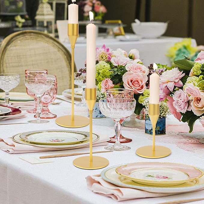 Matte Gold Candle Holders Bulk Painted Gold Metal Candlesticks Fit 0.8 Inch Taper Candles Decorative Metal Candelabra for Wedding Home Holiday Anniversary Party Dinning Table Decors (Set of 48)