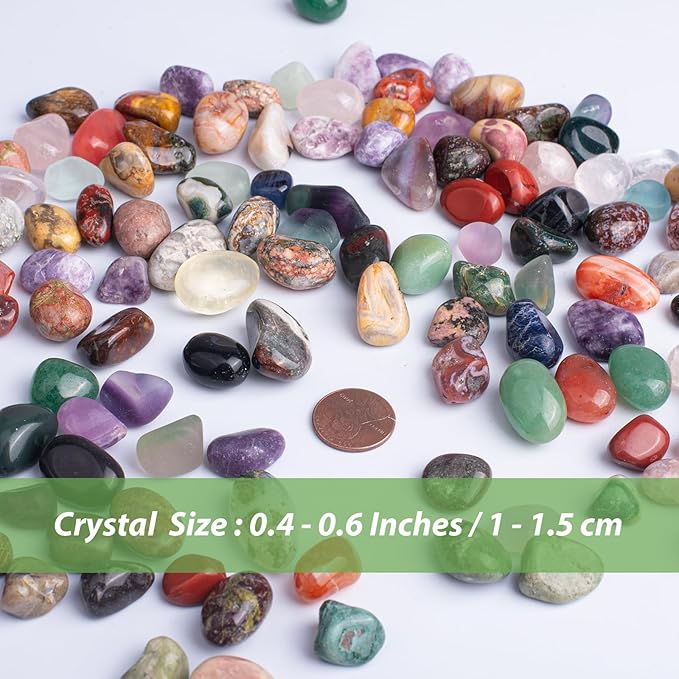 Polished Stone Pebbles Set Mixed Crystals, 72 Pcs 0.5" Handpicked Tumbled Stones Decorative Rocks for Reiki, Chakra, Healing, Home Decor, Mixed Pebbles