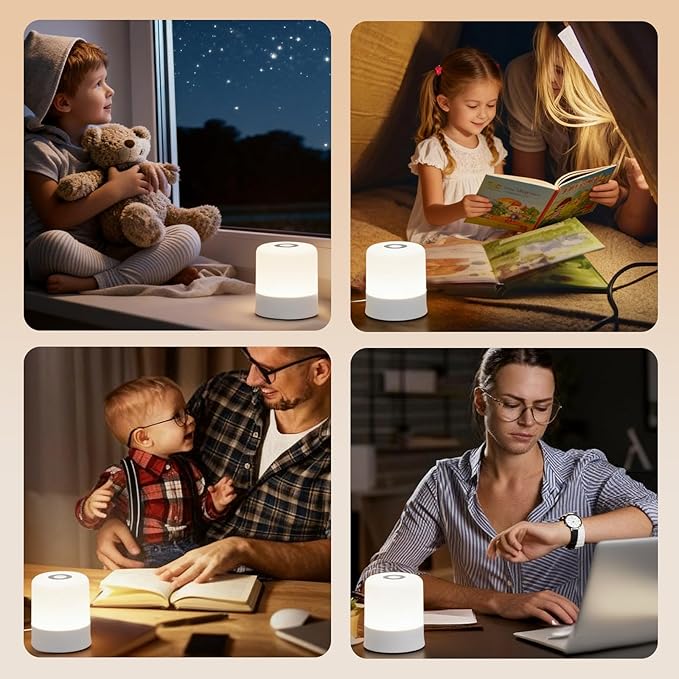 Portable Baby Night Light, 3-Color Dimmable, 2400mAh Rechargeable Touch Nightlight, Small LED Nursery Lamp, for Kids, Adults