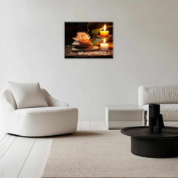 Zen Canvas Wall Art Lotus Flower Stone Painting Framed Spiritual Artwork Meditation Decor for Living Room Bedroom Ready To Hang(Artwork-2,16"x24")