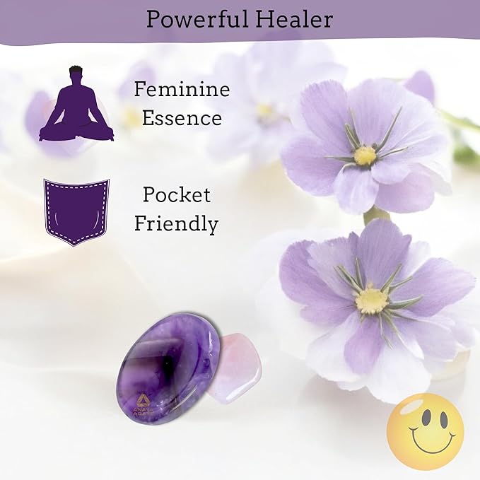 Amethyst Worry Stones – Crystal Thumb Worry Stone for Anguish, Stress – Relaxing and Soothing Balance Stones for Meditation, Stress Relief – Healing Stones and Crystals for Men and Women