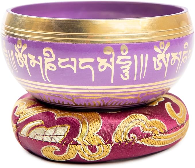 Tibetan Singing Bowl Set Brass - Master Healing Grade - Authentic Handcrafted Sound Bowl by Himalayan Bazaar (Black and Red)