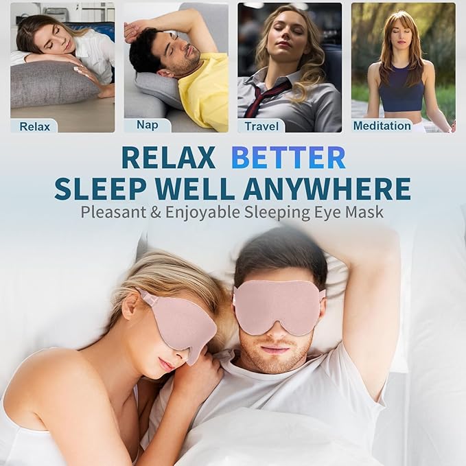 ZGGCD Sleep Mask for Side Sleeper, Light Blocking Sleeping Eye Mask for Women Men, 3D Contoured Cup Night Blindfold, Luxury Eye Cover Eyeshade with Adjustable Strap for Travel, Nap, Pink