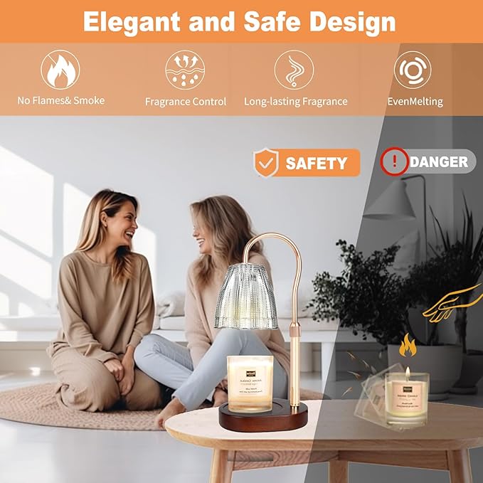 Candle Warmer Lamp with Timer & Dimmer, Candle Warmer Height Adjustable, Fits All Jar Scented Candles, Candle Lamp with 3 Bulbs, Charming Gift for Home Decor