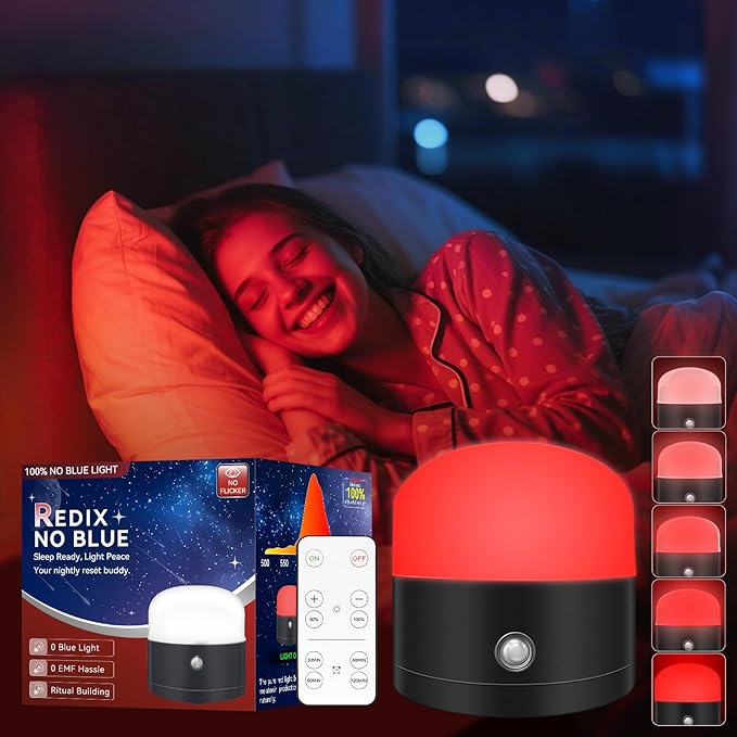 Neporal REDIX 670nm Red Light for Sleep, 100% Blue Light Blocking & Dimmable & 4-Timer & With Remote Red Light Lamp for Melatonin Promoting, Red Night Light for Sleep Aid, Bedroom,Baby Nursery,Reading