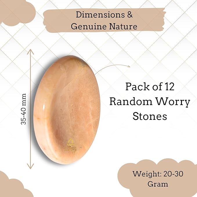 Pack of 12 Worry Stones Bulk Set – Wholesale Bulk Crystal Thumb Worry Stone for Anguish, Stress – Relaxing and Soothing Balance Stones for Meditation – Healing Stones and Crystals for Women and Men