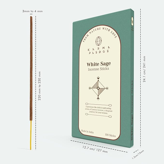 White Sage Incense Sticks, Organic Hand Dipped 100 Sticks with Natural Herbs & Aromatic Ingredients, Burn Time 45 to 60 Minutes, Incense for Positivity, Yoga, Meditation, Relaxation, Spiritual Gift