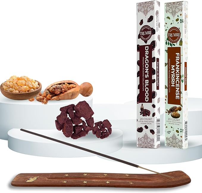 Trumiri Incense Sticks - Combo Pack of 40 Insence-Sticks - 20 Dragons Blood + 20 Frankincense Myrrh - Insenses - Insents - Incents - Inscense - Incence - Incienso - All Natural Incense Sticks