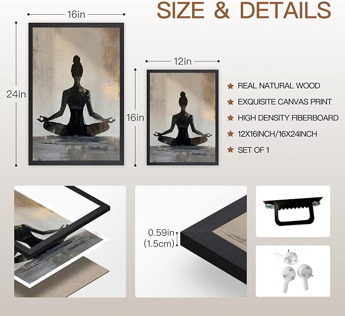 GELDSTEI Wood Framed Zen Wall Art, Modern Yoga Girl Canvas Painting, Tranquil Meditation Wall Decor, Spiritual Aesthetic Picture, Calming Mindfulness Poster Prints for Living Room Spa Yoga 12"x16"