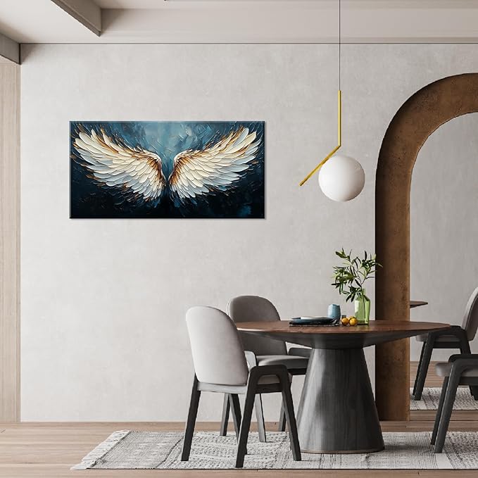 ZESTRILIA Angel Wings Wall Art Blue Oil Painting Reproduction Print Modern Abstract Canvas Paintings Waterproof Artwork Picture for Living Room Bedroom Home Office Kitchen Décor (20x40inch)