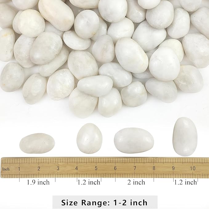 5lbs White River Rocks, 1-2 Inch Natural Pebbles for Indoor Plants, High Polished Decorative Stones Vase Filler Fish Tank Aquariums Landscaping Garden Outdoor and Indoor DIY