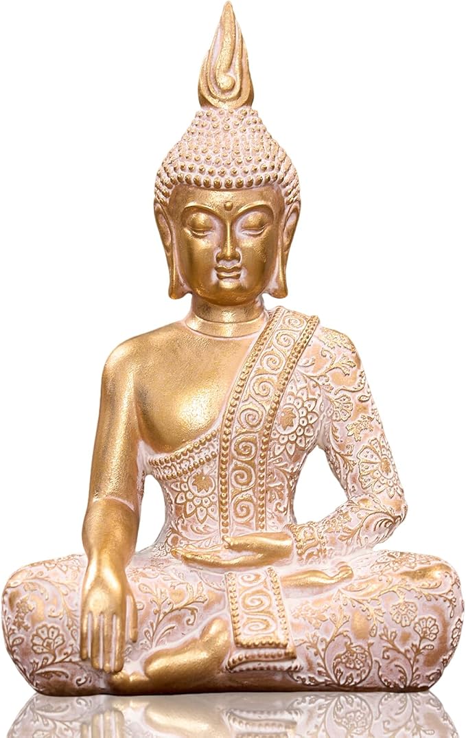Golden Resin Buddha Statue for Zen Home Decor, Meditation & Yoga - 7.87 Inch Serene Spiritual Art Piece, for Office Altar Collection to Enhance Focus & Mindfulness