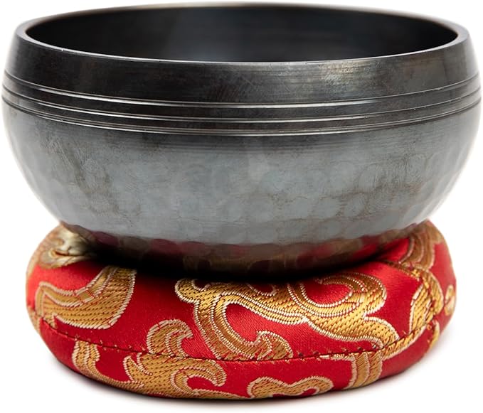 Tibetan Singing Bowl Set Brass - Master Healing Grade - Authentic Handcrafted Sound Bowl by Himalayan Bazaar (Black and Red)