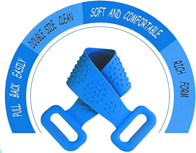 Silicone Back Scrubber for Shower, Silicone Body Scrubber, 35 Inch Extra Long Bath Body Brush Back Brush Exfoliating Body Scrubber with Handle for Men Women