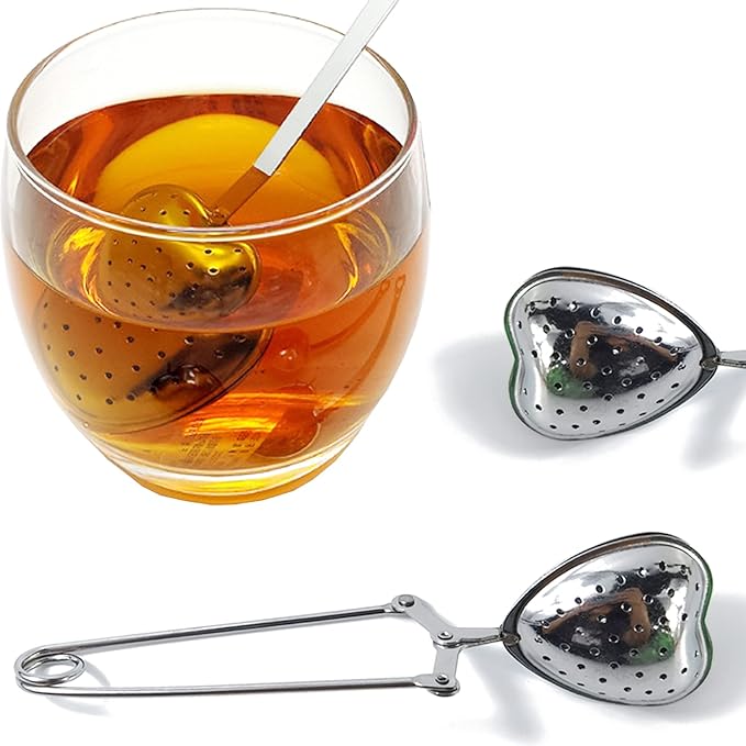 ROYHOO10PCS Stainless Steel Tea Filters Loose Leaf Tea Infuser Strainers Reusable Interval Diffuser Heart-shaped Tea Partition Spoon