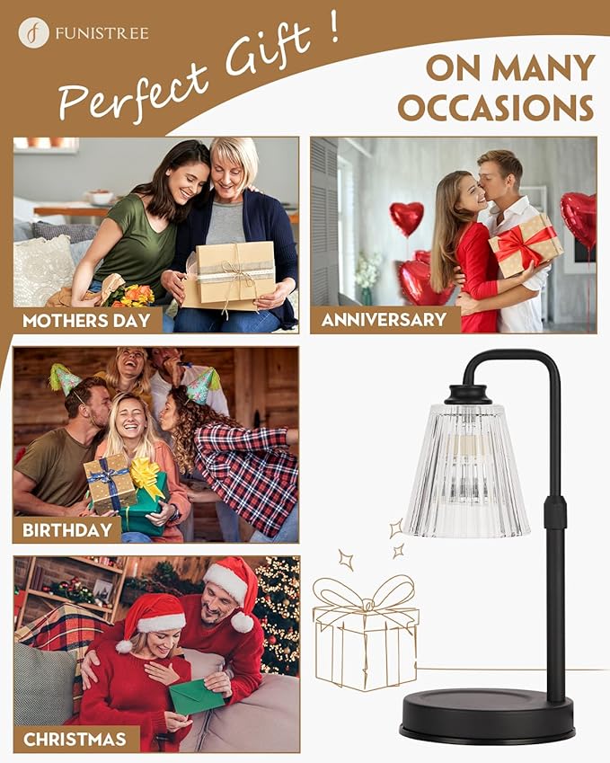 Candle Warmer Lamp with Timer Dimmable, Christmas Birthday Gifts for Women Mom, Adjustable Candle Warming Lamp with 2 Bulbs, Black Candle Lamp Warmer for Jar Scented Candles, House Warming Gifts