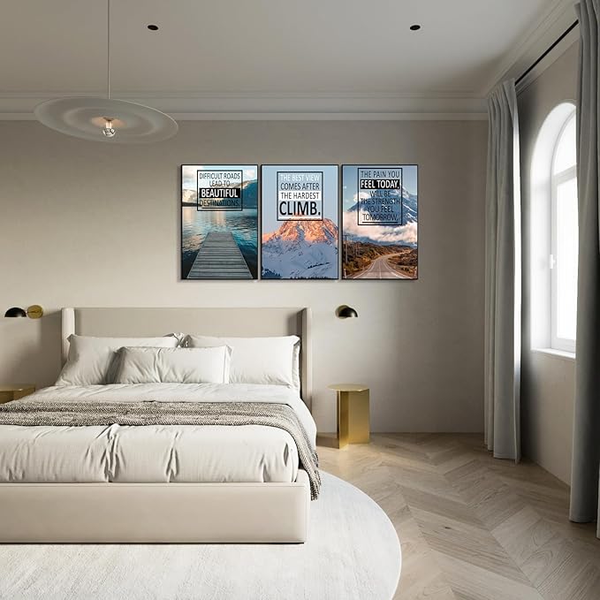 KAWAHONE Inspirational Wall Art, Motivational Quotes Decor Posters, landscape Canvas Wall Art, Positive Affirmations Canvas for Work Place Library, Gym,Office,Living Room