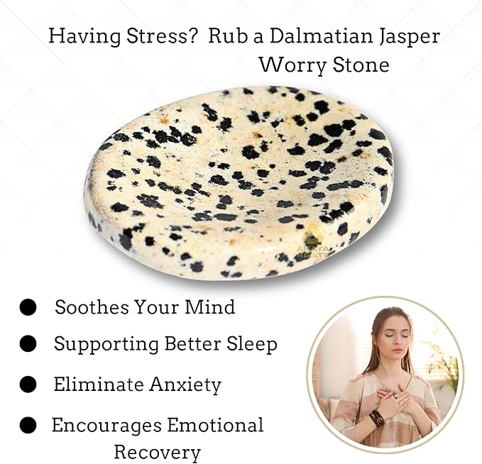 Dalmatian Jasper Worry Stones – Crystal Thumb Worry Stone for Anguish, Stress – Relaxing and Soothing Balance Stones for Meditation, Stress Relief – Healing Stones and Crystals for Men and Women