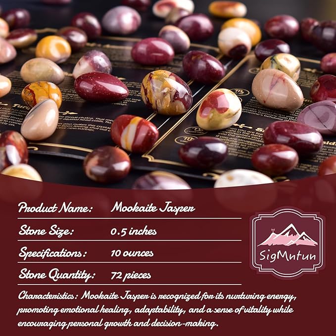 Polished Mookaite Jasper Crystals - 72 Pcs, 0.5" 10 oz, Handpicked Tumbled Gemstones Rocks, Pebbles for Reiki, Chakra, Healing Home Decor