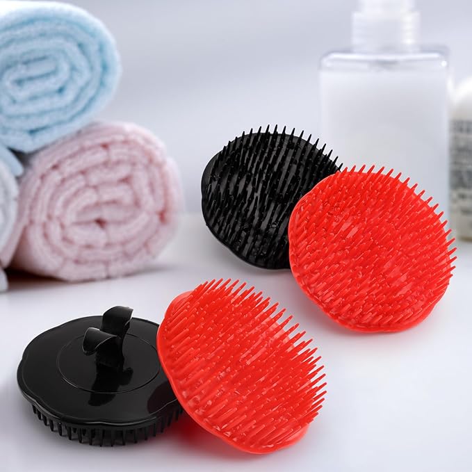 NICEMOVIC Scalp Scrubber Shampoo Brush 4 Pack, Scalp Massager for Hair Growth & Dandruff, Head Hair Scrubber for Shower & Dry Use, Massage Tool for Men Women Kids (2 Black + 2 Red)