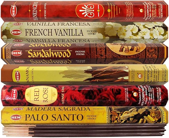 Hem Incense Sticks Variety Pack #22 and Incense Stick Holder Bundle with 6 Most Desired Fragrances