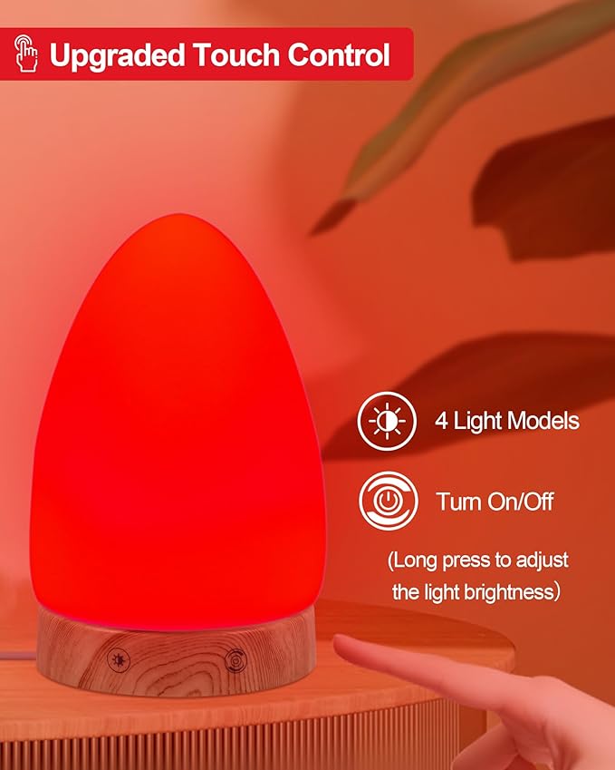 Red Light Night Light Lamp for Sleep, Red Nightlight Desk Lamp with 670nm Wavelength Multi-Color and Brightness Options Remote Control USB Charging Elegant Design