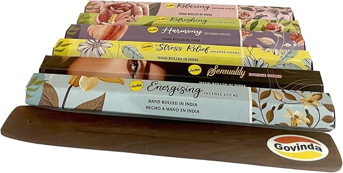 Sreevani Incense Sticks Variety Pack #10 and Incense Stick Holder Bundle with 6 Aromatherapy Fragrances