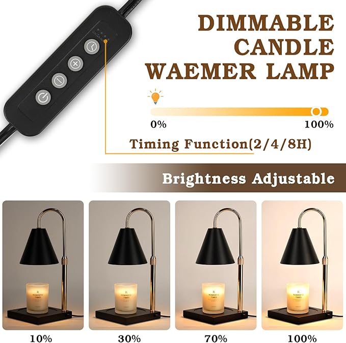 Candle Warmer Lamp with Timer Dimmer, Electric Candle Lamp Warmer for Bedroom Decor, Christmas Gifts for Women, Mom, Adjustable Metal Candle Lamp, Mom Gifts, Home Decor for House Warming Gifts, Black