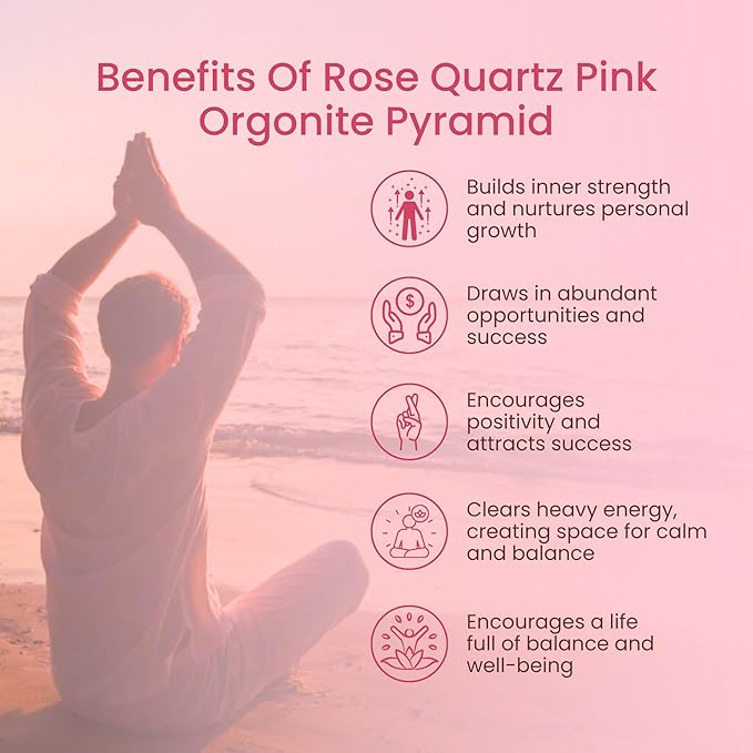 Rose Quartz Orgone Pyramid for Healing Energy – Handcrafted Crystal Pyramid with Copper Coil for Love, Harmony & Meditation – Reiki, Chakra Balancing, Positive Energy Generator Spiritual Gift